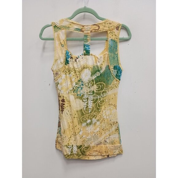 American Rag Cie Womens Y2k Tank Top Size Medium Yellow Green Floral BOHO Beach - Picture 7 of 7